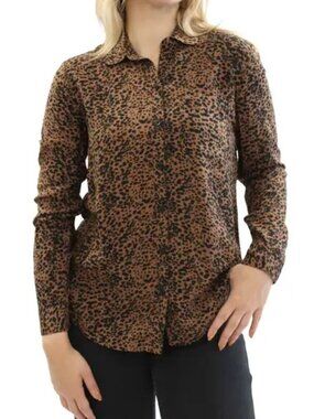 BeachLunchLounge Ashley Leopard Print Shirt Women’s Medium Sepia Button Up NWT